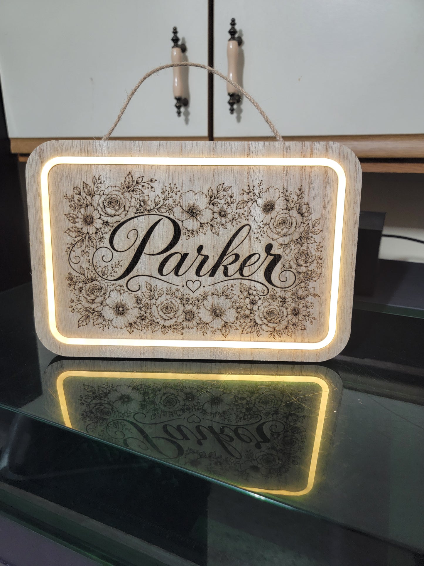 Personalized Engraved LED Name Sign Floral wooden night light